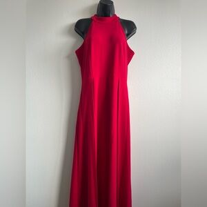NWT Mushare Red Halter Maxi Dress Sleeveless Formal Evening Gown Size L